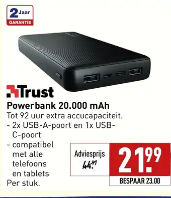 ALDI Trust powerbank 20.000 mAh aanbieding