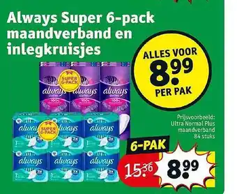 Kruidvat Always Super 6-Pack Maandverband En Inlegkruisjes aanbieding