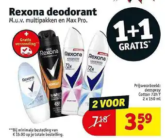 Kruidvat Rexona Deodorant 1+1 Gratis aanbieding