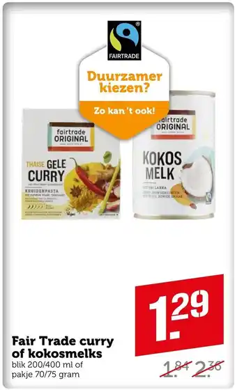 Coop Fair Trade curry of kokosmelks blik 200/400 ml of pakje 70/75g aanbieding