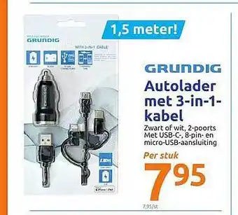 Action Grundig Autolader Met 3-In-1 Kabel aanbieding