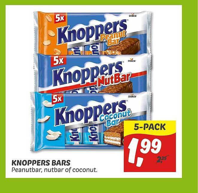 Knoppers Bars Peanutbar, Nutbar Of Coconut aanbieding bij Dekamarkt