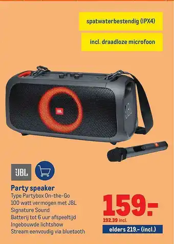 Makro JBL Party Speaker Partybox On-The-Go aanbieding