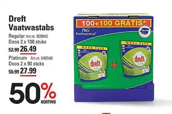 Sligro Dreft Vaatwastabs Regular Of Platinum 50% Korting aanbieding