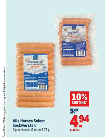 Makro Alle Horeca Select Bockworsten 10% Korting aanbieding