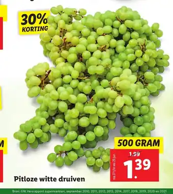 Lidl Pitloze witte druiven 500 gram aanbieding