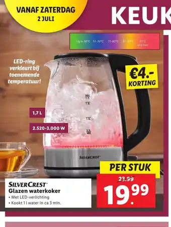 Lidl Silvercrest Glazen waterkoker 1,7 L per stuk aanbieding