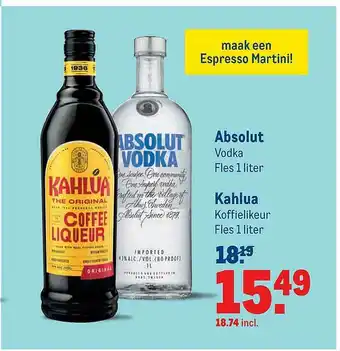 Makro Absolut Vodka Of Kahlua Koffielikeur aanbieding