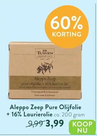 Holland & Barrett De Tuinen Aleppo Zeep Pure Olijfolie + 16% Laurierolie 200 gram aanbieding