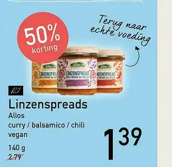 Ekoplaza Linzenspreads Allos 50% Korting 140g aanbieding