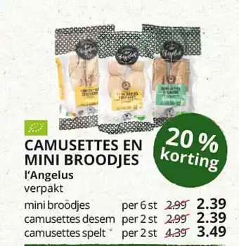 Natuurwinkel Camusettes En Mini Broodjes I'Angelus 20% Korting aanbieding