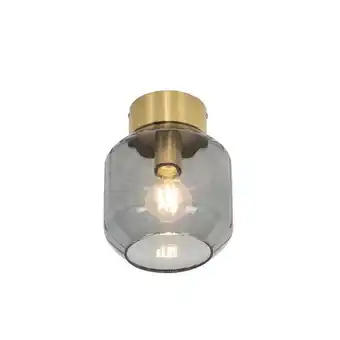 Lampenlicht.nl Moderne plafondlamp messing met smoke glas - Stiklo aanbieding