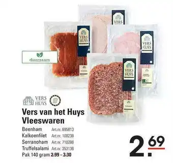 Sligro Vers Van Het Huys Vleeswaren : Beenham, Kalkoenfilet, Serranoham Of Truffelsalami 140g aanbieding