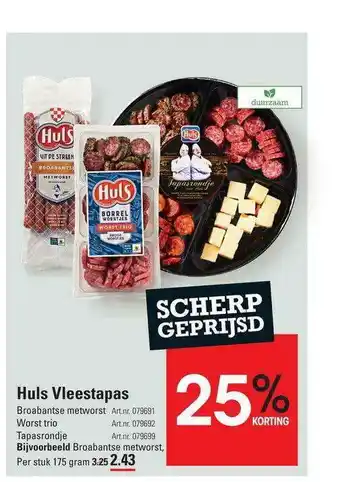 Sligro Huls Vleestapas : Broabantse Metworst, Worst Trio Of Tapasrondje 25% Korting aanbieding