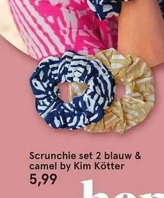 Etos Scrunchie Set 2 Blauw & Camel By Kim Kötter aanbieding