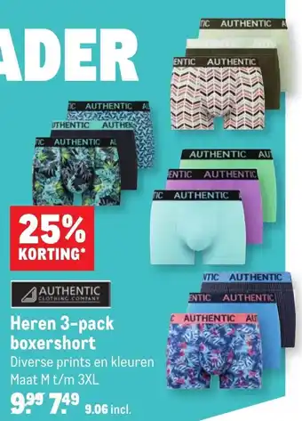 Makro Authentic Heren 3-pack boxers M-3XL aanbieding