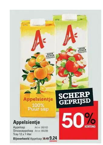 Sligro Appelsientje Appelsap Of Sinaasappelsap 50% Korting aanbieding