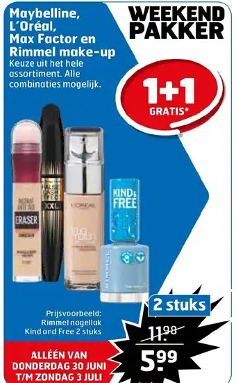 Trekpleister Maybelline l'oreal, max factor en rimmel make-up aanbieding