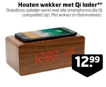 Trekpleister Houten wekker met Qi lader aanbieding