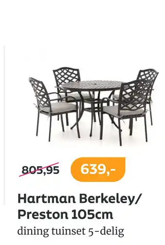 Kees Smit Hartman Berkeley/Preston 105cm dining tuinset 5-delig aanbieding