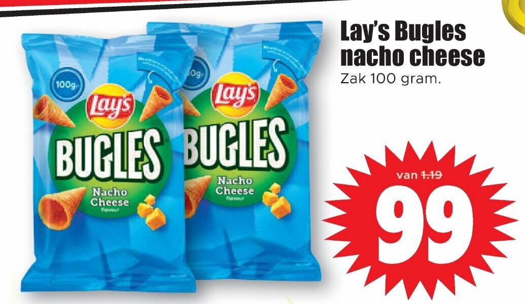 Lay's Bugles nacho cheese 100g aanbieding bij Dirk