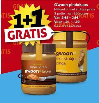 Hoogvliet G'woon Pindakaas Naturel Of Met Stukjes Pinda aanbieding