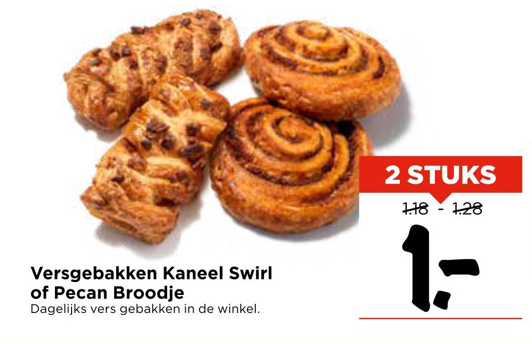 Versgebakken Kaneel Swirl of Pecan Broodje aanbieding bij Vomar