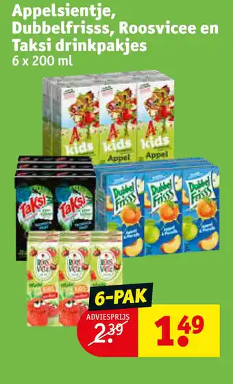 Kruidvat Appelsientje, Dubbelfrisss, Roosvicee en Taksi drinkpakjes aanbieding