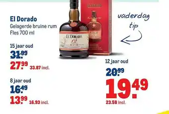 Makro El Dorado Gelagerde Bruine Rum, 15 Jaar Oud, 8 Jaar Oud Of 12 Jaar Oud 700 ml aanbieding