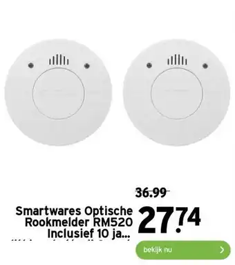 GAMMA Smartwares Optische Rookmelder RM520 Inclusief 10 jaar lithium batterij 2-pack aanbieding