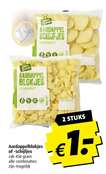 Boni Aardappelblokjes of -schnijfjes zak 450 gram 2 stuks aanbieding