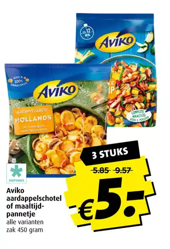 Boni Aviko aardappelschotel of maaltijd-pannetje zak 450 gram 3 stuks aanbieding