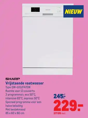 Makro SHARP Vrijstaande vaatwasser Type QW-GX12F47EW aanbieding