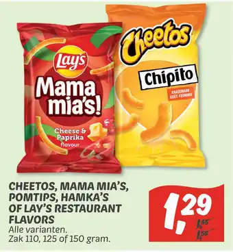 Dekamarkt Cheetos, Mama Mia's, Pomtips, Hamka's Of Lay's Restaurant Flavors aanbieding