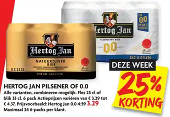 Dekamarkt Hertog Jan Pilsener of 0.0 aanbieding