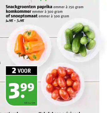 Poiesz Snackgroenten paprika emmer a 250 gram komkommer emmer a 300 gram of snoeptomaat emmer a 500 gram aanbieding