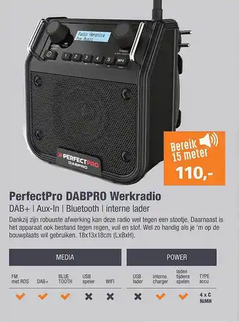 BPG Bouwpartner Groep PrefectPro Dabpro Werkradio DAB+ | AUX-In | Bluetooth | Interne Lader aanbieding