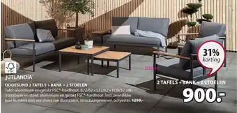 Jysk Jutlandia Oddesund 2 Tafels+Bank+2 Stoelen B72x/62xL72/62xH39/32 cm aanbieding