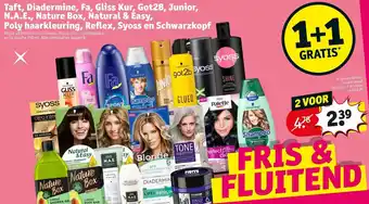 Kruidvat Taft, Fa, Got2B, Junior, Nature Box, Reflex, Syoss, Diadermine, Gliss Kur, N.A.E., Natural & Easy, Poly haarkleuring en Schwa aanbieding