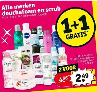 Kruidvat Douchefoam en scrub aanbieding