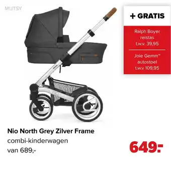 Babypark Nio North Grey Zilver Frame combi-kinderwagen aanbieding