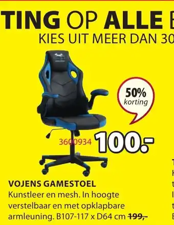 Jysk Vojens Gamestoel B107-117xD64 cm aanbieding