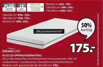 Jysk Dreamzone Plus S25 Springveermatras 80x200 cm aanbieding