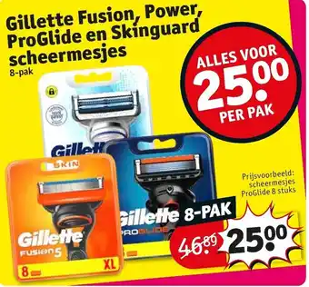 Kruidvat Gillette Fusion, Power, ProGlide en Skinguard scheermesjes 8-pak aanbieding