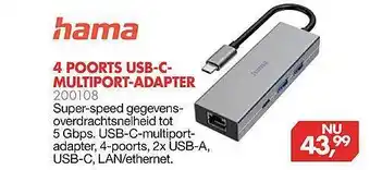 Vobis Hama 4 Poorts USB-C-Multiport-Adapter 200108 aanbieding