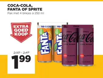 Jumbo Coca-Cola Fanta of Sprite pak met 4 blikken a 250 ml aanbieding