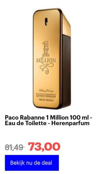 Bol.com Paco Rabanne 1 Million 100 ml - Eau de Toilette - Herenparfum aanbieding