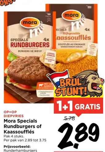 Vomar Voordeelmarkt Mora Specials Rundburgers Of Kaassoufles aanbieding