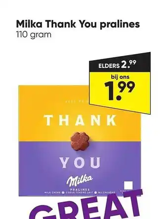 Big Bazar Milka Thank You Pralines aanbieding