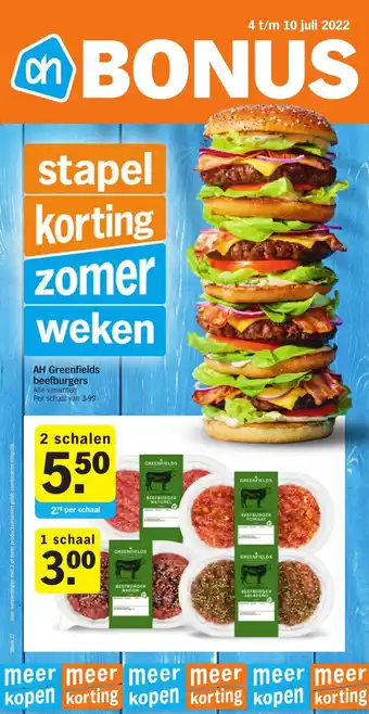 Albert Heijn Greenfields beefburgers Alle varianten per 2 schalen aanbieding